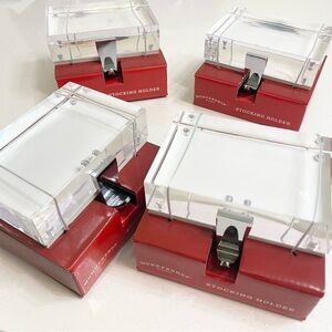 NEW 4 pack Acrylic Stocking Holder -silver hook